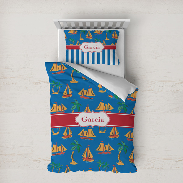 Custom Boats & Palm Trees Duvet Cover Set - Twin XL (Personalized)