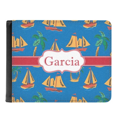 Boats & Palm Trees Genuine Leather Men's Bi-fold Wallet (Personalized)