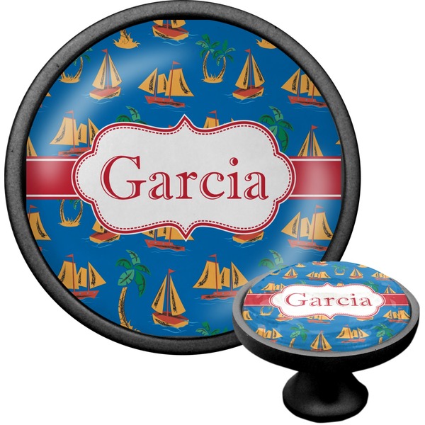 Custom Boats & Palm Trees Cabinet Knob (Black) (Personalized)