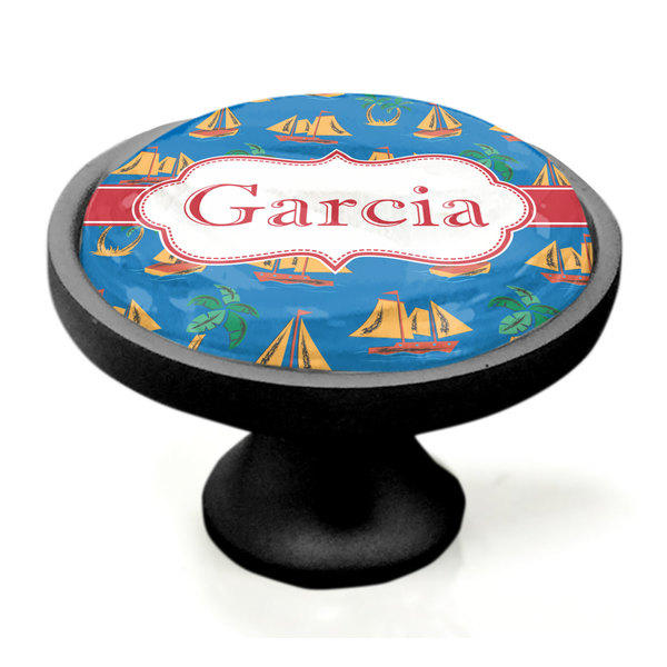 Boats & Palm Trees Black Custom Cabinet Knob (Side)