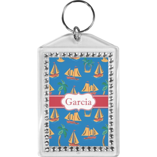 Custom Boats & Palm Trees Bling Keychain (Personalized)