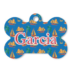 Boats & Palm Trees Bone Shaped Dog ID Tag (Personalized)