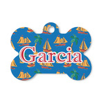Boats & Palm Trees Bone Shaped Dog ID Tag - Small (Personalized)