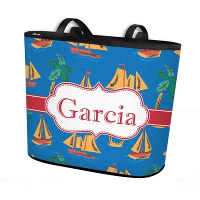 Boats & Palm Trees Bucket Tote w/ Genuine Leather Trim (Personalized)