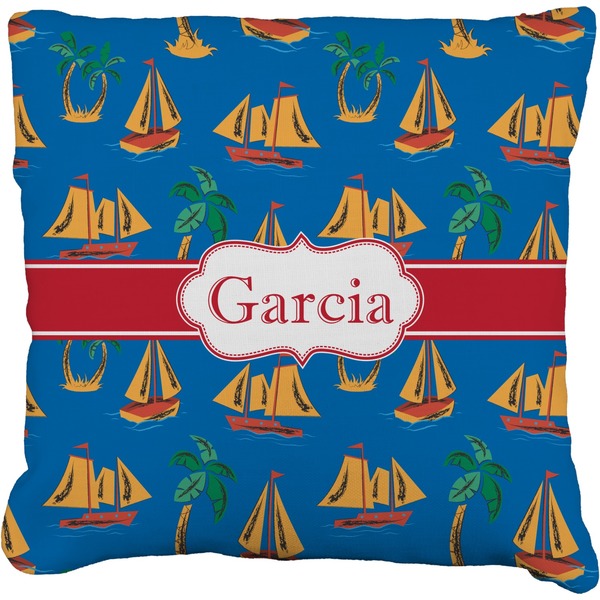Custom Boats & Palm Trees Faux-Linen Throw Pillow 16" (Personalized)