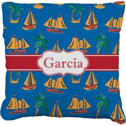 Boats & Palm Trees Faux-Linen Throw Pillow 18" (Personalized)