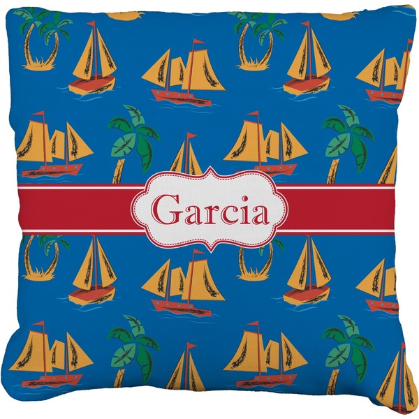 Custom Boats & Palm Trees Faux-Linen Throw Pillow 20" (Personalized)
