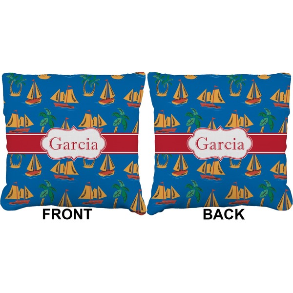 Boats & Palm Trees Burlap Pillow Approval