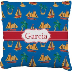 Boats & Palm Trees Faux-Linen Throw Pillow (Personalized)