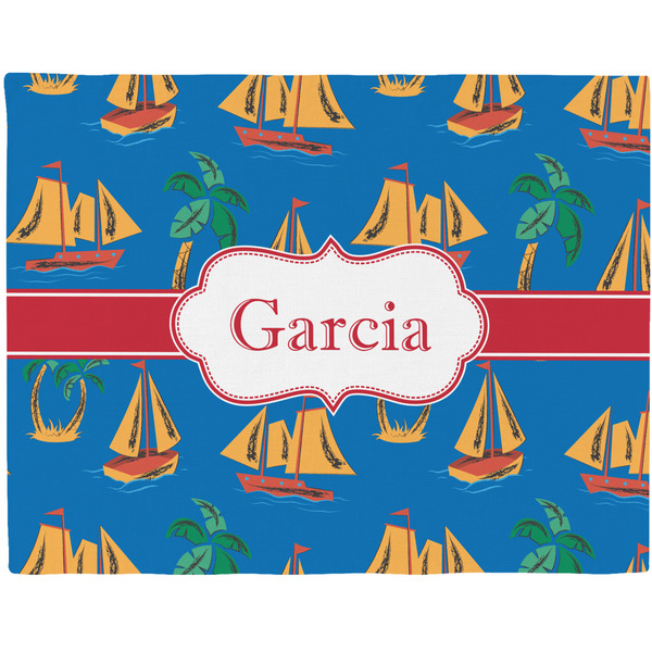 Custom Boats & Palm Trees Woven Fabric Placemat - Twill w/ Name or Text
