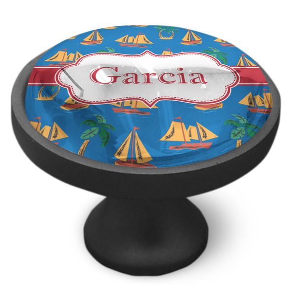Boats & Palm Trees Cabinet Knob - Black - Side