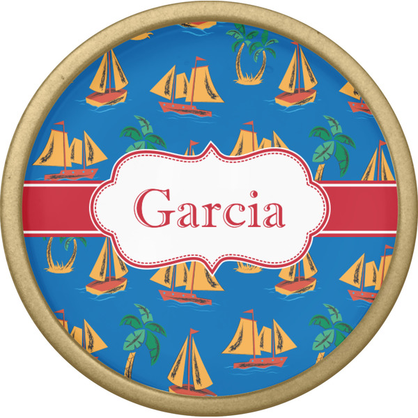 Boats & Palm Trees Cabinet Knob - Gold - Front