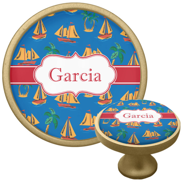 Custom Boats & Palm Trees Cabinet Knob - Gold (Personalized)