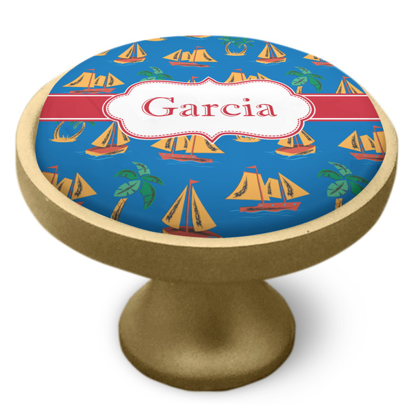 Boats & Palm Trees Cabinet Knob - Gold - Side