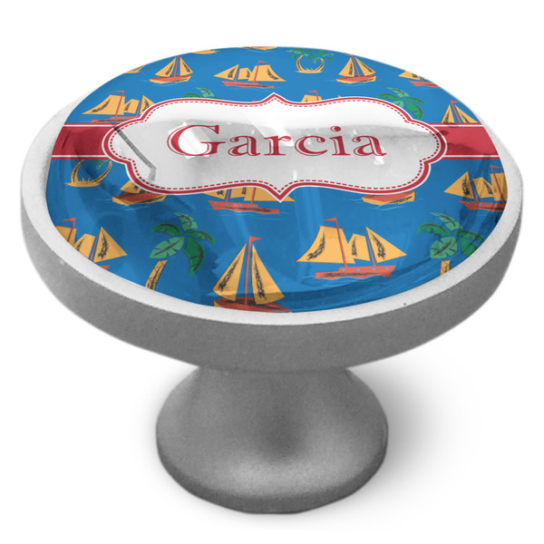 Boats & Palm Trees Cabinet Knob - Nickel - Side