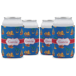 Boats & Palm Trees Can Cooler (12 oz) - Set of 4 w/ Name or Text