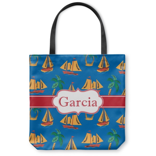Custom Boats & Palm Trees Canvas Tote Bag - Small - 13"x13" (Personalized)