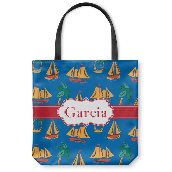 Custom Boats & Palm Trees Canvas Tote Bag - Medium - 16"x16" (Personalized)