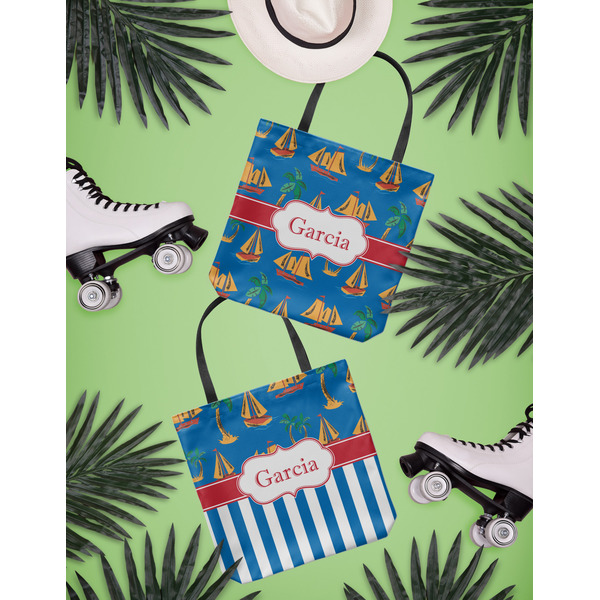 Boats & Palm Trees Canvas Tote Lifestyle Front and Back