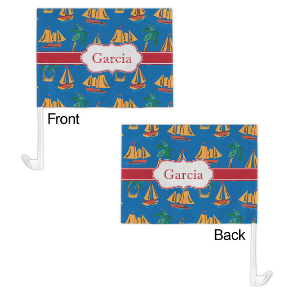 Boats & Palm Trees Car Flag - 11" x 8" - Front & Back View