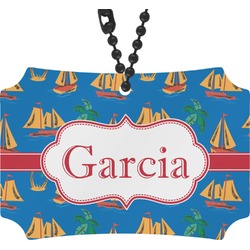 Boats & Palm Trees Rear View Mirror Ornament (Personalized)