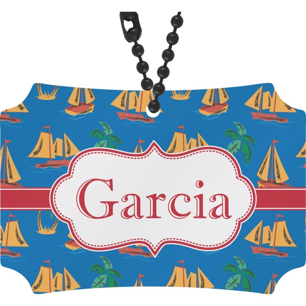 Custom Boats & Palm Trees Rear View Mirror Ornament (Personalized)