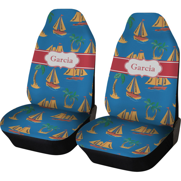 Custom Boats & Palm Trees Car Seat Covers (Set of Two) (Personalized)