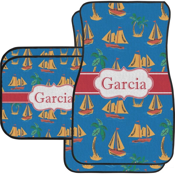 Custom Boats & Palm Trees Car Floor Mats Set - 2 Front & 2 Back (Personalized)