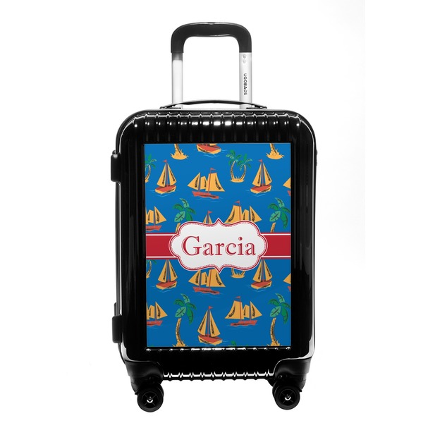 Custom Boats & Palm Trees Carry On Hard Shell Suitcase (Personalized)