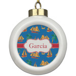 Boats & Palm Trees Ceramic Ball Ornament (Personalized)