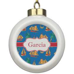 Boats & Palm Trees Ceramic Ball Ornament (Personalized)