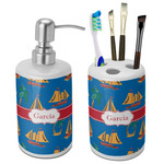 Boats & Palm Trees Ceramic Bathroom Accessories Set (Personalized)