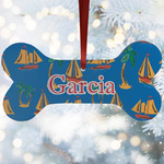 Boats & Palm Trees Ceramic Dog Ornament w/ Name or Text