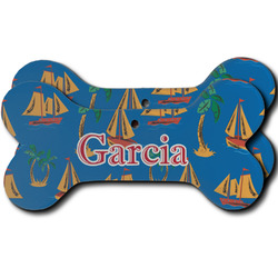 Boats & Palm Trees Ceramic Dog Ornament - Front & Back w/ Name or Text