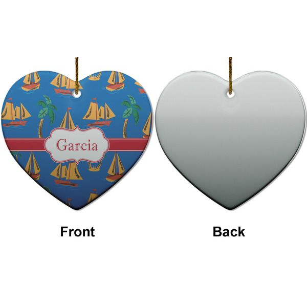 Boats & Palm Trees Ceramic Flat Ornament - Heart Front & Back (APPROVAL)