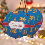 Boats & Palm Trees Ceramic Ornament w/ Name or Text