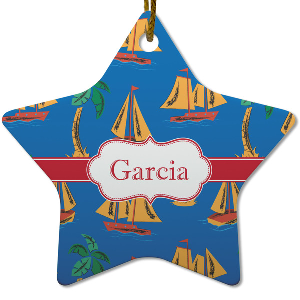 Boats & Palm Trees Ceramic Flat Ornament - Star (Front)