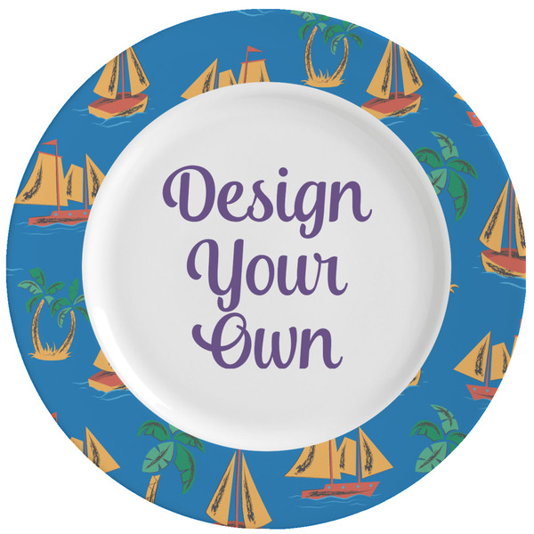 Custom Boats & Palm Trees Ceramic Dinner Plates (Set of 4) (Personalized)