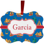 Boats & Palm Trees Metal Frame Ornament - Double Sided w/ Name or Text