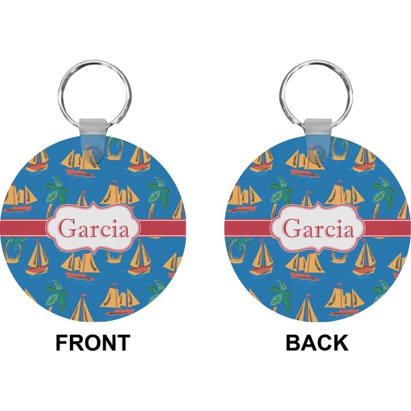 Boats & Palm Trees Circle Keychain (Front + Back)