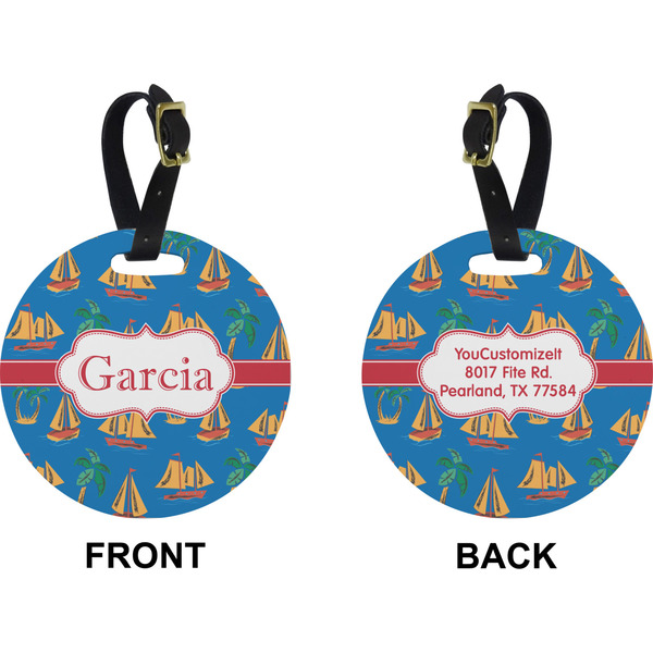 Boats & Palm Trees Circle Luggage Tag (Front + Back)