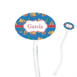 Boats & Palm Trees 7" Oval Plastic Stir Sticks - Clear (Personalized)