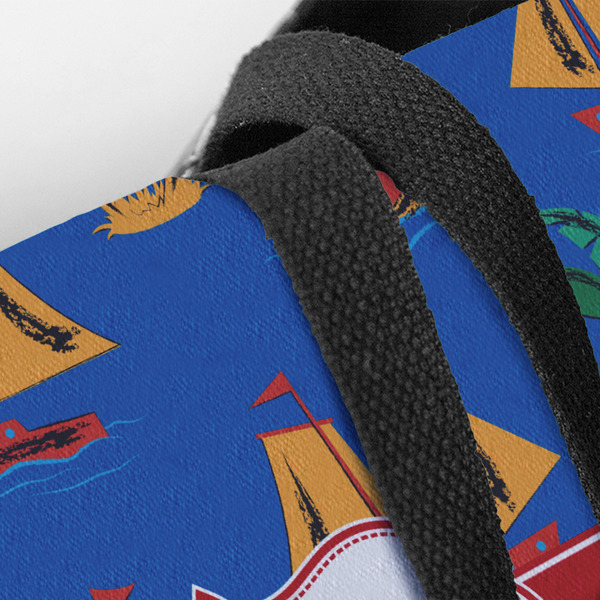 Boats & Palm Trees Closeup of Tote w/Black Handles
