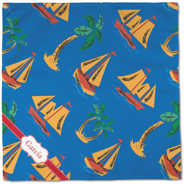 Boats & Palm Trees Cloth Napkins - Personalized Dinner (Full Open)