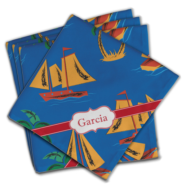 Custom Boats & Palm Trees Cloth Napkins (Set of 4) (Personalized)