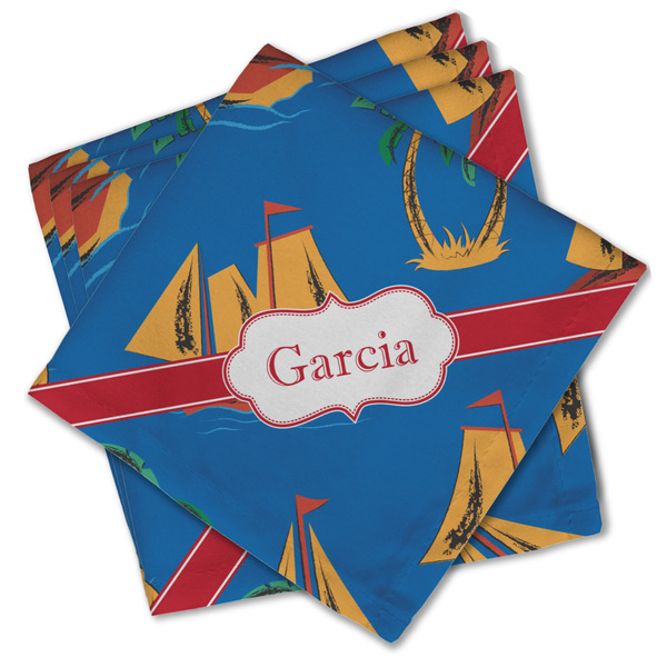 Custom Boats & Palm Trees Cloth Cocktail Napkins - Set of 4 w/ Name or Text