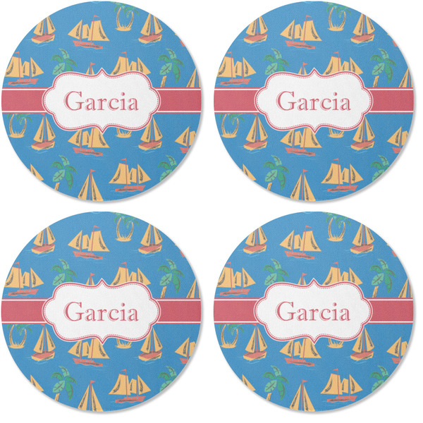 Boats & Palm Trees Coaster Round Rubber Back - Apvl