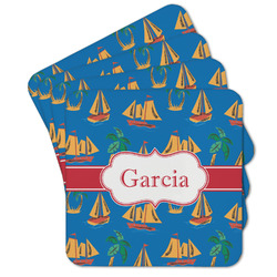 Boats & Palm Trees Cork Coaster - Set of 4 w/ Name or Text