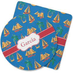 Boats & Palm Trees Rubber Backed Coaster (Personalized)