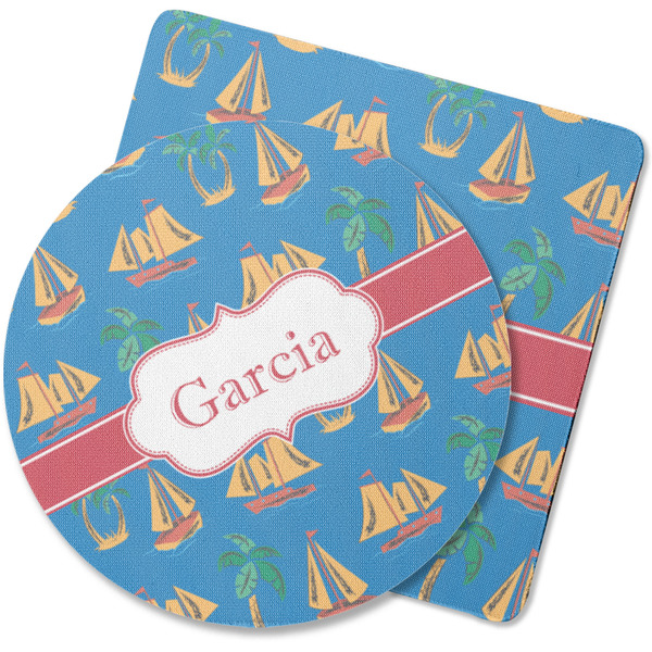 Custom Boats & Palm Trees Rubber Backed Coaster (Personalized)